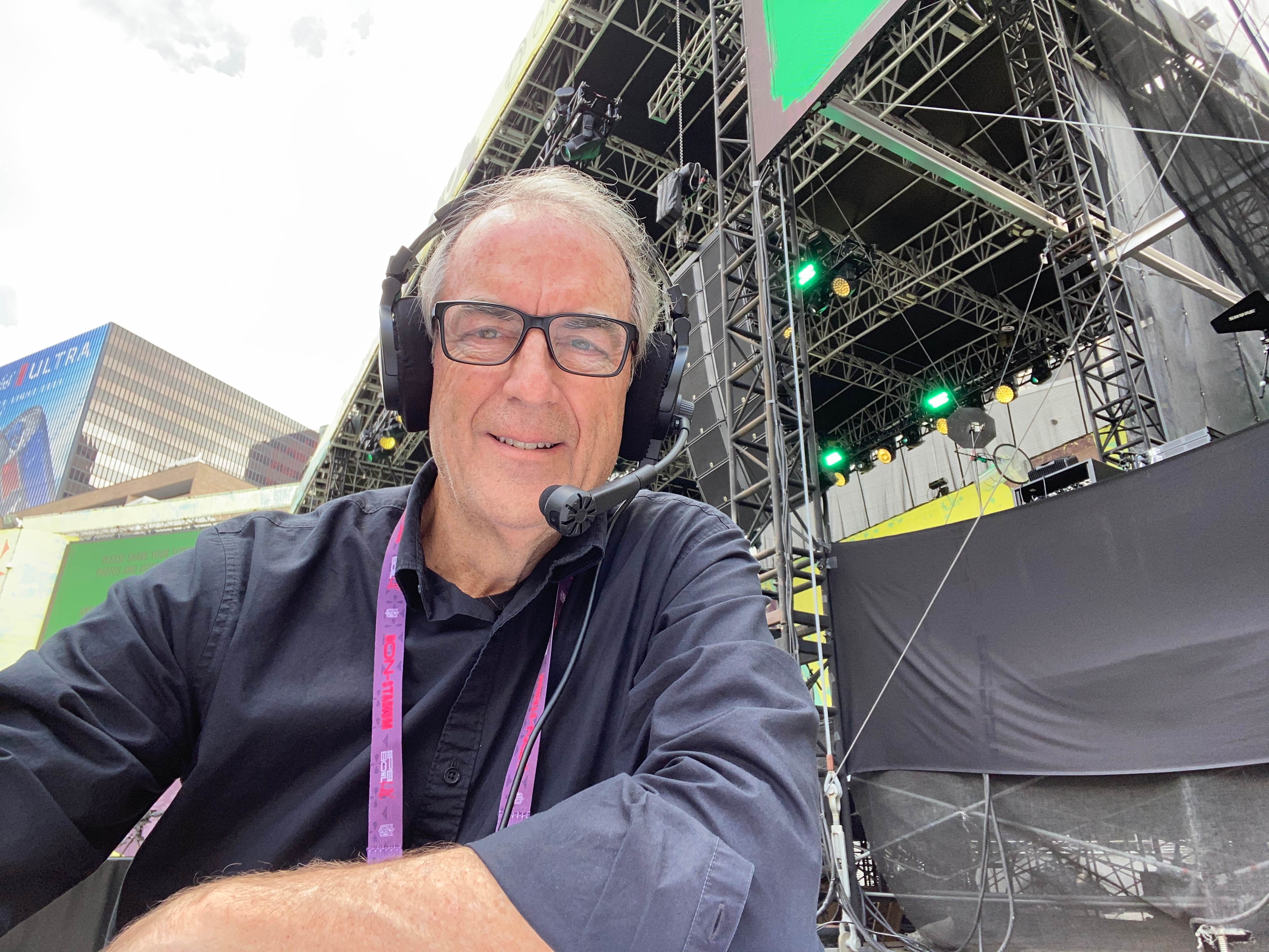 Stage manager on headset at event venue